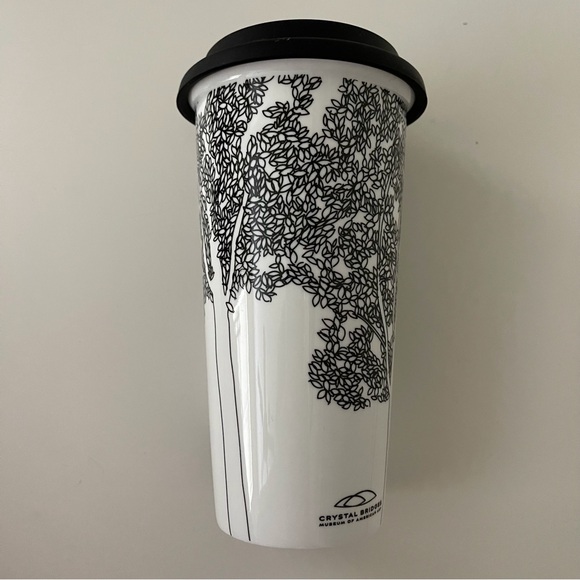 Black and White Artsy Double Walled Ceramic Porcelain Travel Mug - Picture 4 of 16